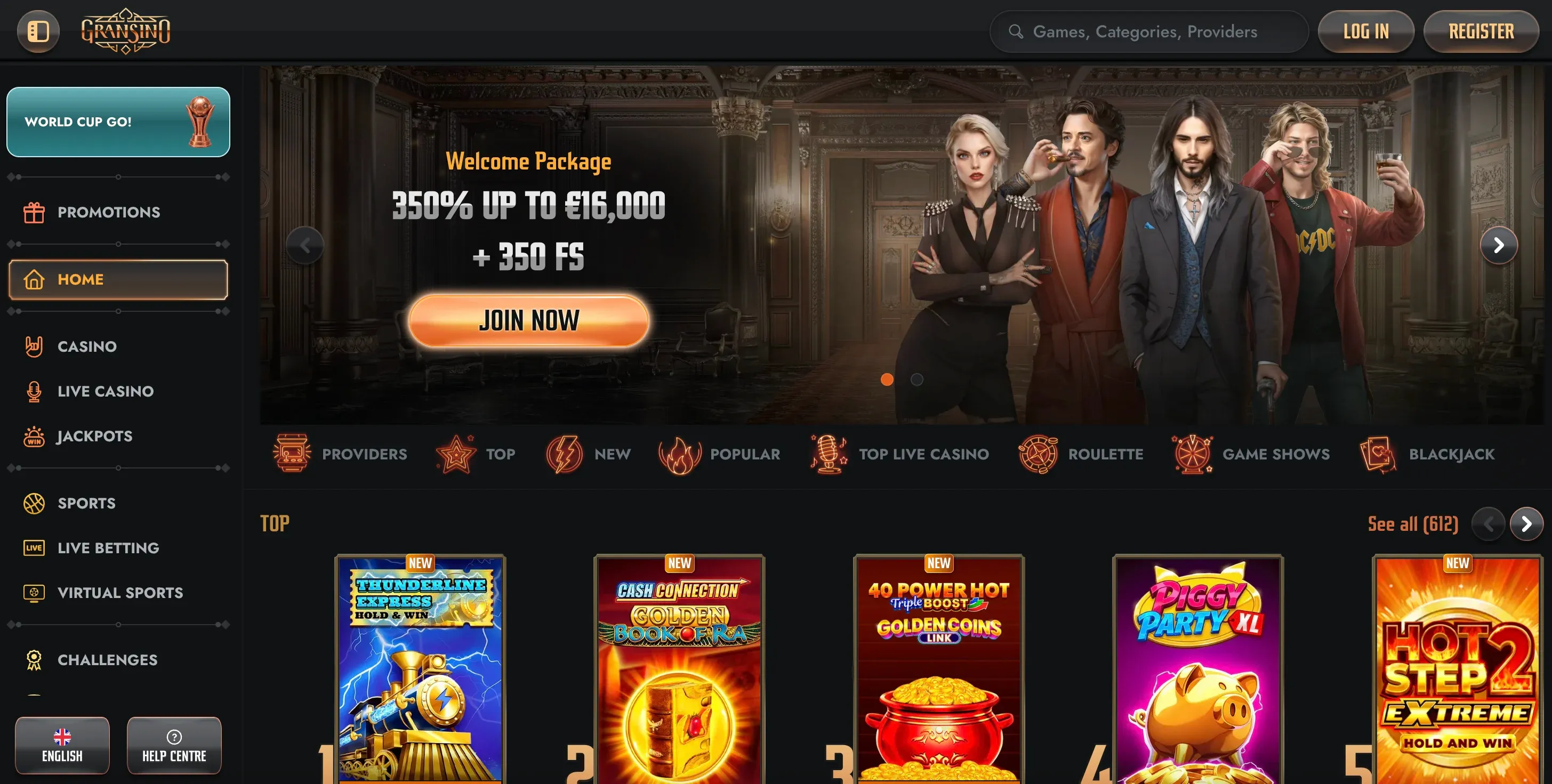 Homepage of Gransino casino